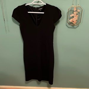 Black Express v-neck dress with cap sleeves, S